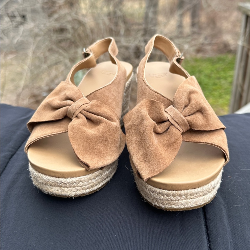 UGG Slingback Espadrille Wedge Sandals in Tan with Knot Detail
